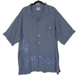 LUAU FINEST SILK LIMITED EDITION Men’s‎ Short Sleeve Shirt Embroidered Blue XL